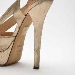 مملوكة مسبقًا Fendi Beige Leather and Satin Sling Back Pumps Size 38