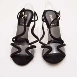 Pre Owned Fendi Black Suede and Clear Sandals Size 38