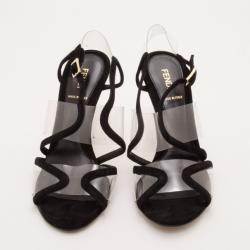 Pre Owned Fendi Black Suede and Clear Sandals Size 38