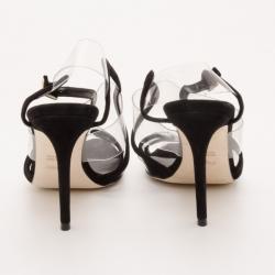 Pre Owned Fendi Black Suede and Clear Sandals Size 38