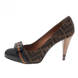 Pre Owned Fendi Zucca Canvas and Leather Pride and Prejudice Bow Pumps Size 39