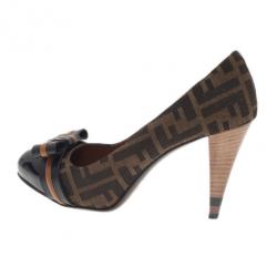 Pre Owned Fendi Zucca Canvas and Leather Pride and Prejudice Bow Pumps Size 39