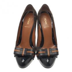 Pre Owned Fendi Zucca Canvas and Leather Pride and Prejudice Bow Pumps Size 39