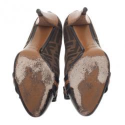 Pre Owned Fendi Zucca Canvas and Leather Pride and Prejudice Bow Pumps Size 39