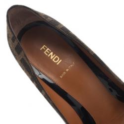 Pre Owned Fendi Zucca Canvas and Leather Pride and Prejudice Bow Pumps Size 39