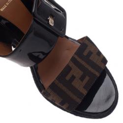 مملوكة مسبقًا Fendi Zucca Patent Demi Wedge Slides Size 38
