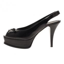 Pre Owned Fendi Black Patent Fendista Slingback Platform Sandals Size 37.5