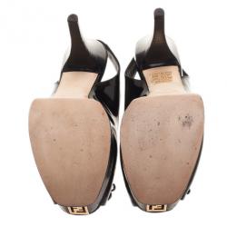 Pre Owned Fendi Black Patent Fendista Slingback Platform Sandals Size 37.5