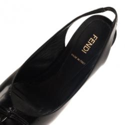 Pre Owned Fendi Black Patent Fendista Slingback Platform Sandals Size 37.5