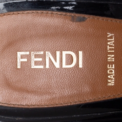 Pre Owned Fendi Brown/Black Zucca Canvas And Patent Wedge Sandals Size 40