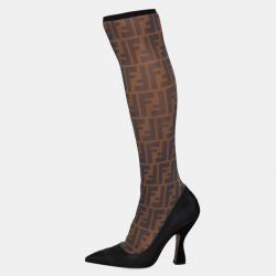 Black/beige Mesh And Fabric Colibri Knee Length Boots