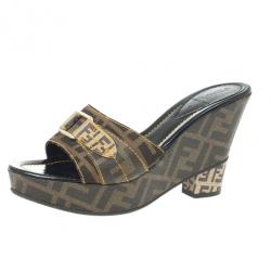 Fendi Zucca Canvas Wedges Slides Size 38.5