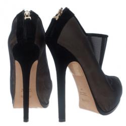 Pre Owned Fendi Black Mesh Ankle Boots Size 37