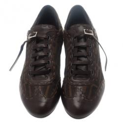 مملوكة مسبقًا Fendi Tobacco Zucca Canvas Leather Trim Sneakers Size 37
