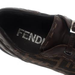 مملوكة مسبقًا Fendi Tobacco Zucca Canvas Leather Trim Sneakers Size 37