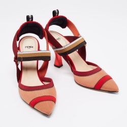 Pre Owned Fendi Multicolor Mesh and Canvas Colibri Slingback Pumps Size 40