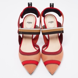 Pre Owned Fendi Multicolor Mesh and Canvas Colibri Slingback Pumps Size 40