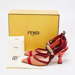 Pre Owned Fendi Multicolor Mesh and Canvas Colibri Slingback Pumps Size 40