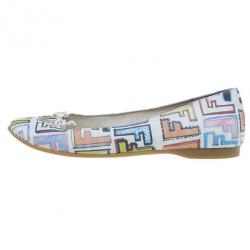 مملوكة مسبقًا Fendi White Multicolor Zucca Spalmati Ballet Flats Size 38