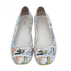 مملوكة مسبقًا Fendi White Multicolor Zucca Spalmati Ballet Flats Size 38