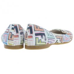 مملوكة مسبقًا Fendi White Multicolor Zucca Spalmati Ballet Flats Size 38