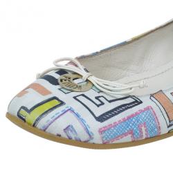 مملوكة مسبقًا Fendi White Multicolor Zucca Spalmati Ballet Flats Size 38