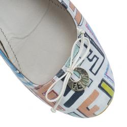 مملوكة مسبقًا Fendi White Multicolor Zucca Spalmati Ballet Flats Size 38