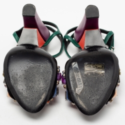 Pre Owned Fendi Multicolor Leather Fantasia Crystal Embellished Ankle Strap Sandals Size 38