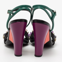 Pre Owned Fendi Multicolor Leather Fantasia Crystal Embellished Ankle Strap Sandals Size 38