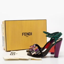 Pre Owned Fendi Multicolor Leather Fantasia Crystal Embellished Ankle Strap Sandals Size 38