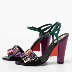 Pre Owned Fendi Multicolor Leather Fantasia Crystal Embellished Ankle Strap Sandals Size 38