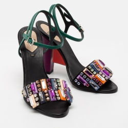 Pre Owned Fendi Multicolor Leather Fantasia Crystal Embellished Ankle Strap Sandals Size 38