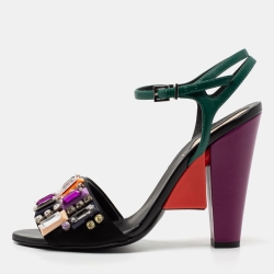 Pre Owned Fendi Multicolor Leather Fantasia Crystal Embellished Ankle Strap Sandals Size 38