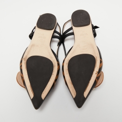 Pre Owned Fendi Black/Beige Leather Buckle Strap Slingback Pointed Sandals Size 37
