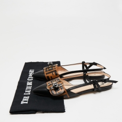 Pre Owned Fendi Black/Beige Leather Buckle Strap Slingback Pointed Sandals Size 37