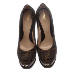 Pre Owned حذاء كعب عالي فندي كانفاس توباكو زوكا نعل سميك مقاس 37.5