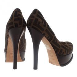 Pre Owned حذاء كعب عالي فندي كانفاس توباكو زوكا نعل سميك مقاس 37.5