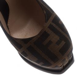 Pre Owned حذاء كعب عالي فندي كانفاس توباكو زوكا نعل سميك مقاس 37.5