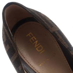 Pre Owned حذاء كعب عالي فندي كانفاس توباكو زوكا نعل سميك مقاس 37.5