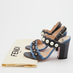 Pre Owned Fendi Multicolor Leather Faux Pearl Embellished Ankle Strap Sandals Size 36