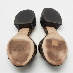 Fendi Brown/Black Zucca Canvas and Leather Block Heel Sandals Size 39