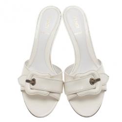 Pre Owned Fendi White Patent B Buckle Slides Size 39