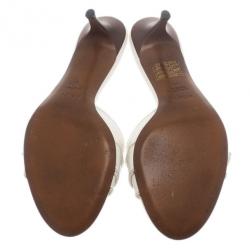 Pre Owned Fendi White Patent B Buckle Slides Size 39