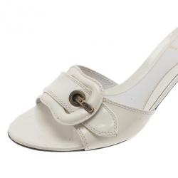 Pre Owned Fendi White Patent B Buckle Slides Size 39