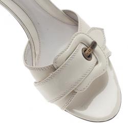 Pre Owned Fendi White Patent B Buckle Slides Size 39