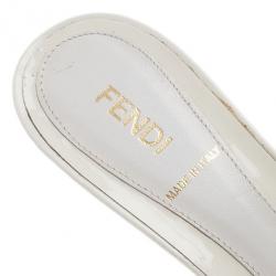 Pre Owned Fendi White Patent B Buckle Slides Size 39