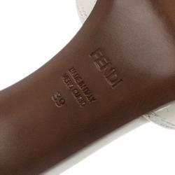 Pre Owned Fendi White Patent B Buckle Slides Size 39