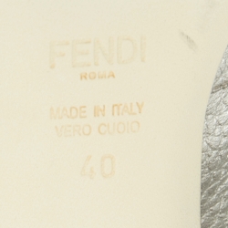 Pre Owned Fendi Metallic Silver Leather Block Heel Ankle Boots Size 40