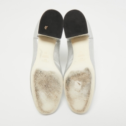 Pre Owned Fendi Metallic Silver Leather Block Heel Ankle Boots Size 40