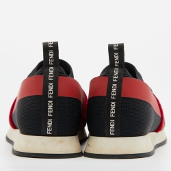 Pre Owned Fendi Tri-Color Stretch Nylon, Mesh and Zucca Print Velvet Runaway Slip-On Sneakers Size 37